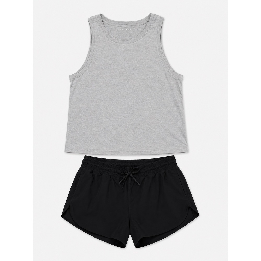 Athleta Grey Muscle Tank and Black Crossroads Running Shorts Set Size L